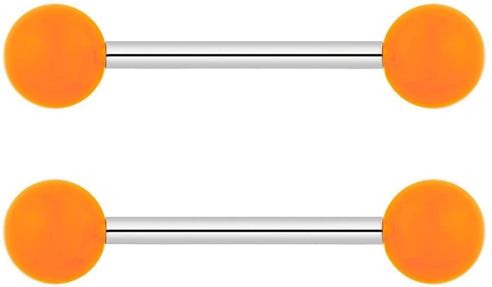 Forbidden Body Jewelry 14G 16mm (5/8 Inch) Nipple or Tongue Ring Barbell Set with Acrylic Balls - Plus 3rd BOGO Barbell Free