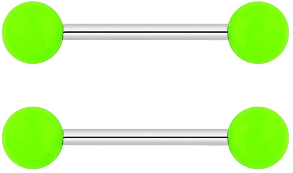 Forbidden Body Jewelry 14G 16mm (5/8 Inch) Nipple or Tongue Ring Barbell Set with Acrylic Balls - Plus 3rd BOGO Barbell Free