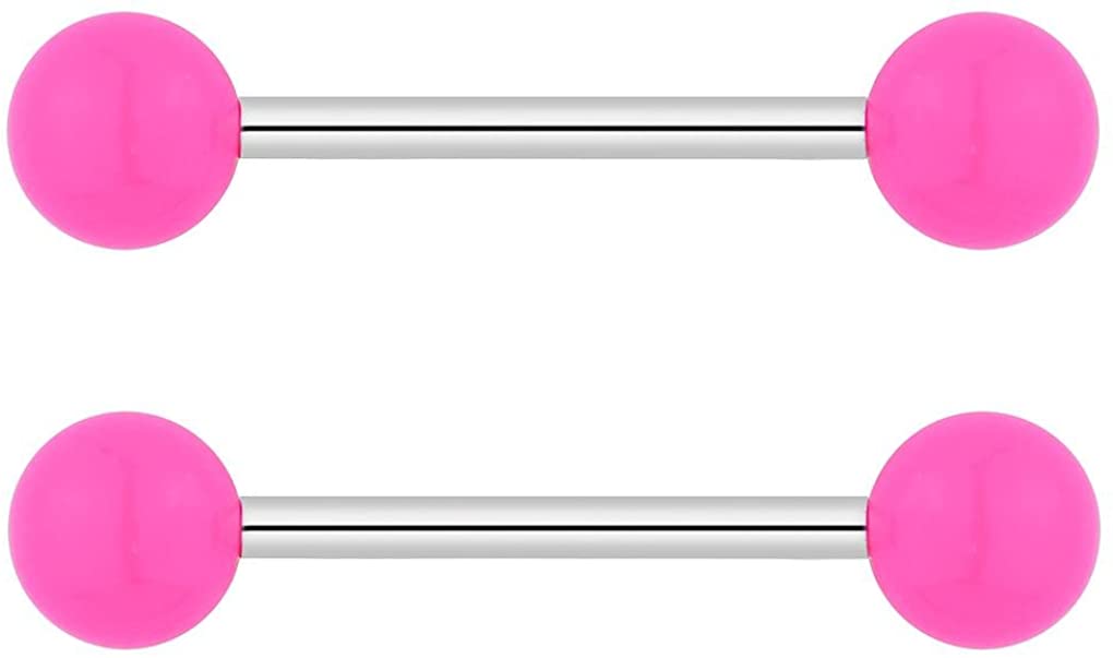 Forbidden Body Jewelry 14G 16mm (5/8 Inch) Nipple or Tongue Ring Barbell Set with Acrylic Balls - Plus 3rd BOGO Barbell Free