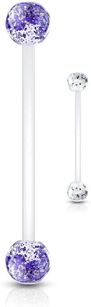 Forbidden Body Jewelry 1" 14G Flexible Bioflex Pregnancy Belly Ring with 6mm Glitter Balls