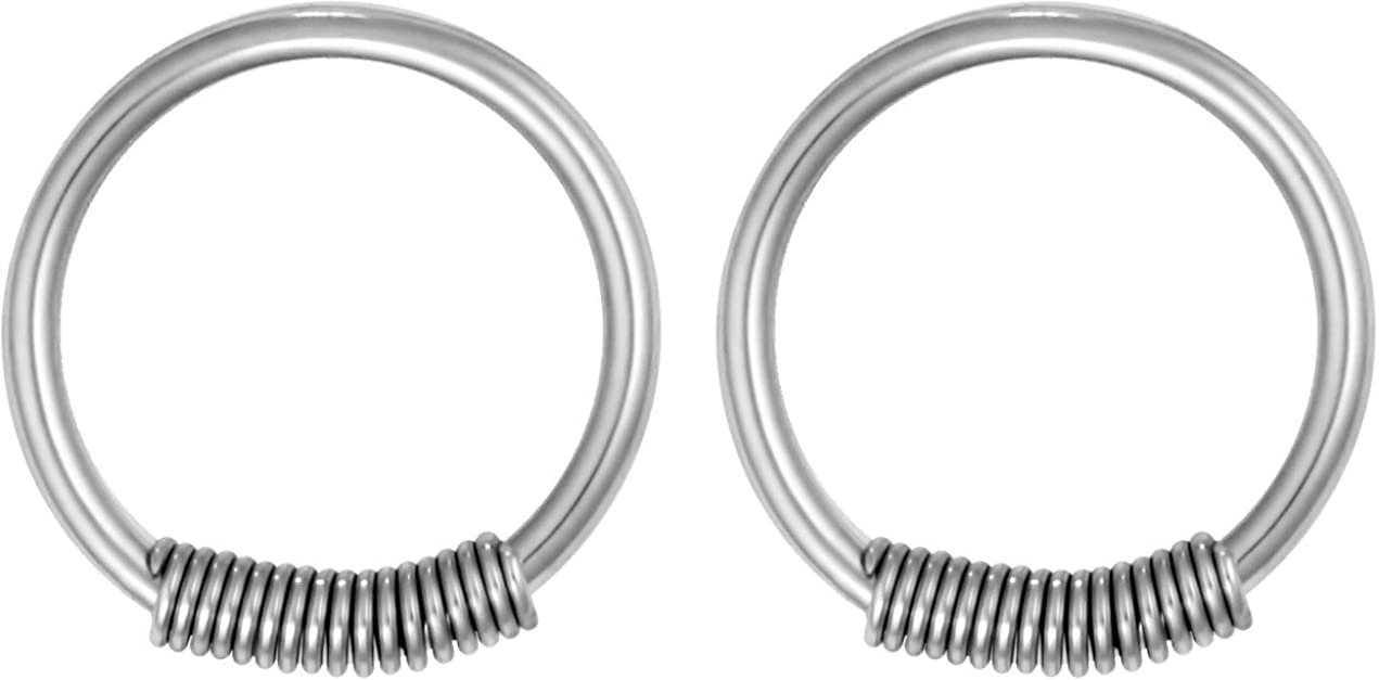 Forbidden Body Jewelry Pair of 2 Rings: 16g 10 mm (3/8 Inch) Surgical Steel Spring Hoop Rings
