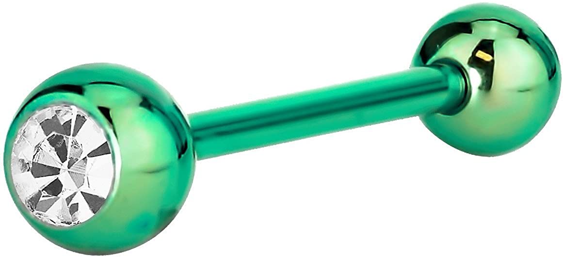 Forbidden Body Jewelry 14G 16mm (5/8 Inch) CZ Crystal Surgical Steel IP Plated Tongue Ring