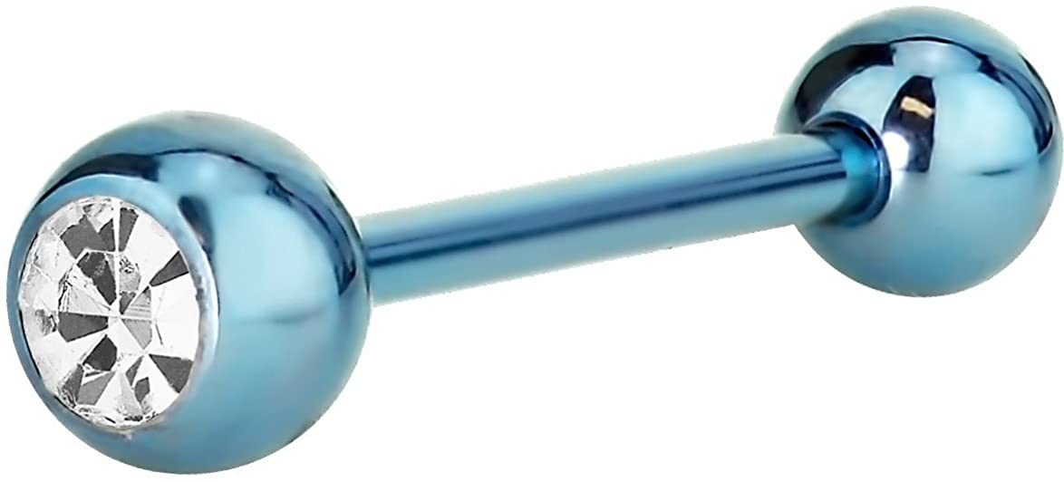 Forbidden Body Jewelry 14G 16mm (5/8 Inch) CZ Crystal Surgical Steel IP Plated Tongue Ring