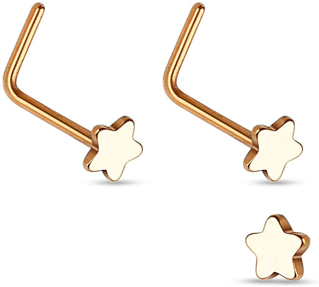Forbidden Body Jewelry 20g Surgical Steel Star Top L-Shaped Nose Stud (Choose Quantity/Color)