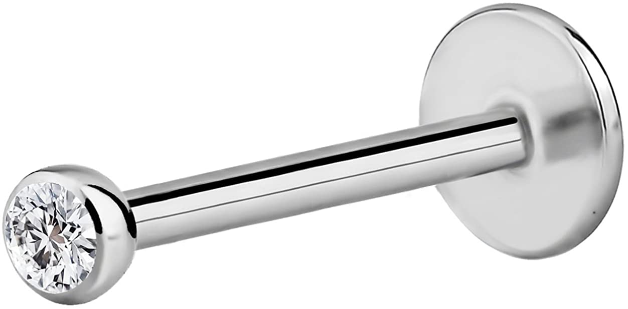 Forbidden Body Jewelry 18G 4mm-10mm Surgical Steel Internally Threaded Micro CZ Gem Top Tragus/Helix/Labret Stud with 2mm Top