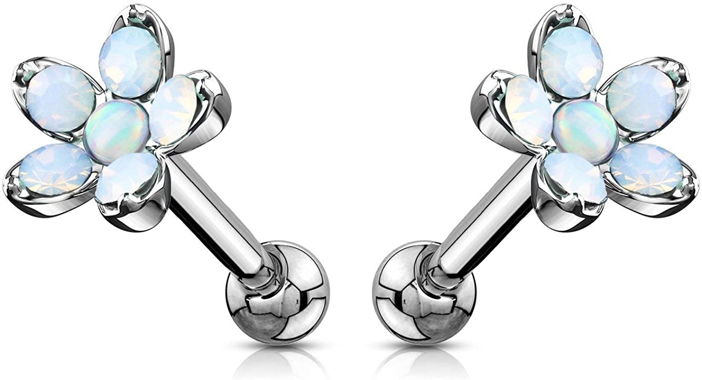Forbidden Body Jewelry 16g Opalite Flower Tragus/Helix/Cartilage Stud Earring