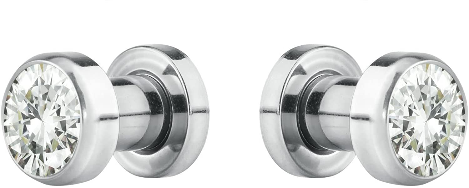 Forbidden Body Jewelry 8G-7/8 Surgical Steel Screw Fit CZ Center Tunnel Plug Earrings (Sold as Pair)
