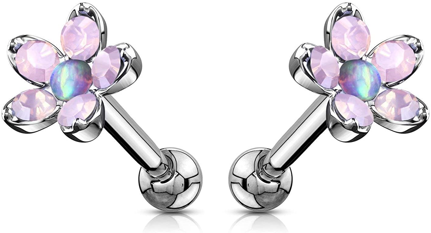 Forbidden Body Jewelry 16g Opalite Flower Tragus/Helix/Cartilage Stud Earring