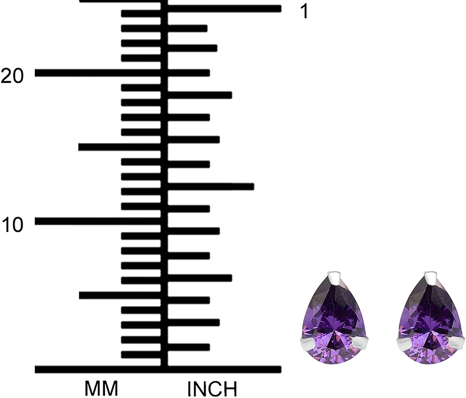Hypoallergenic Sterling Silver Pear Cut Purple CZ Stud Earrings for Kids (Nickel Free)