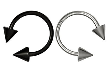 Set of Black and Silver Spiked Horseshoe Rings