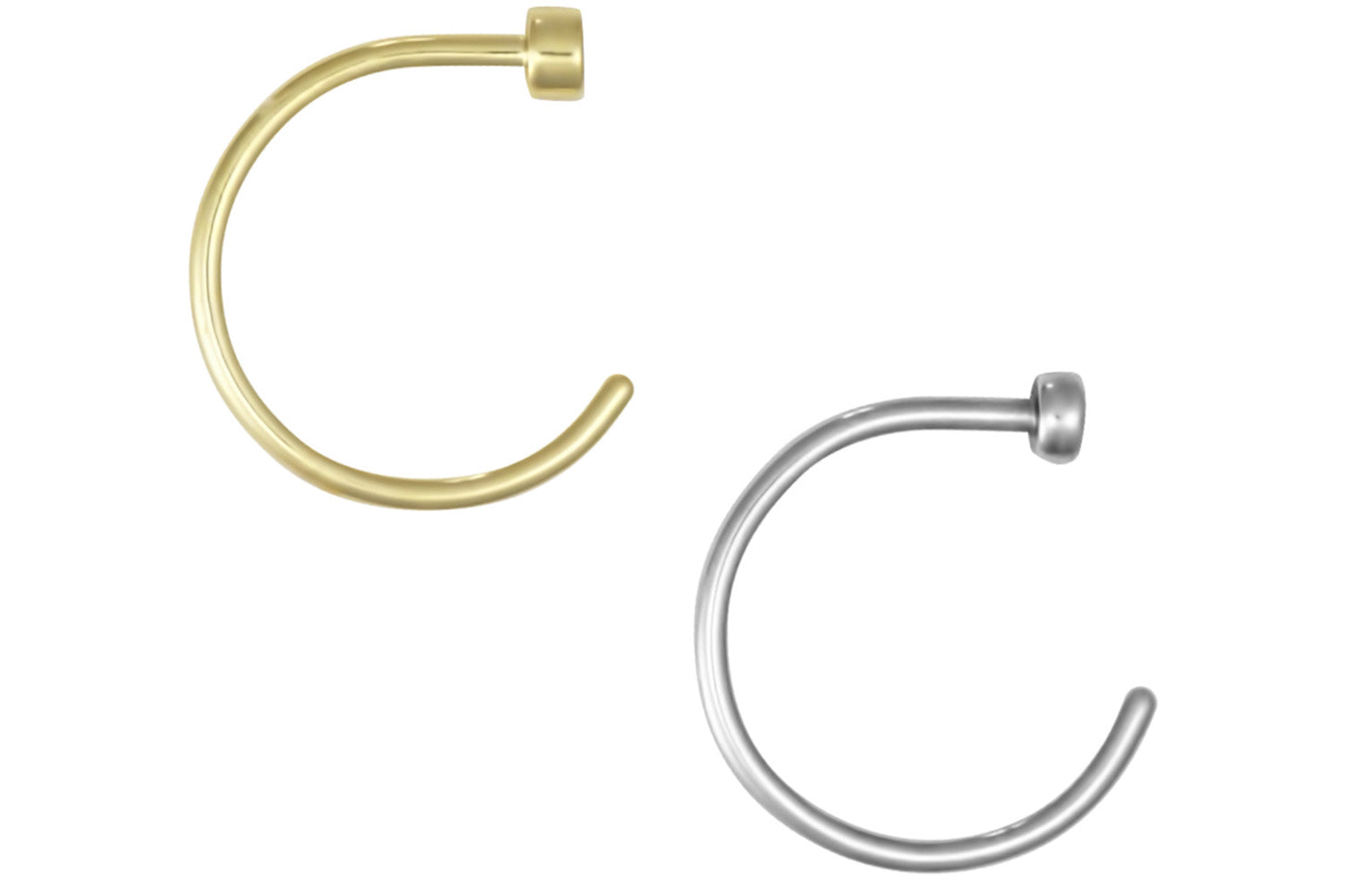This set of nose hoops is made with surgical grade 316L stainless steel & Yellow Gold IP plating. These hoops are 5/16" (8 mm) in diameter. This 20 gauge nose jewelry is hypoallergenic and lead & nickel free.