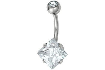 Prong Set Square Crystal Belly Ring