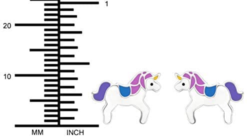 Hypoallergenic Sterling Silver 7/16" Unicorn Earrings for Kids (Nickel Free)