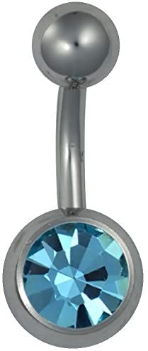 Forbidden Body Jewelry Surgical Steel Short Bar 5/16" Aqua Blue CZ Crystal Belly Button Ring