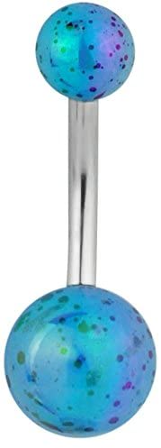 Forbidden Body Jewelry Surgical Steel Blue Acrylic Paint Splatter Pattern Double Ball Belly Button Ring