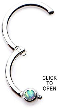 Forbidden Body Jewelry 16G 8-10mm Synthetic Opal Hinged Surgical Steel Clicker Piercing Hoop