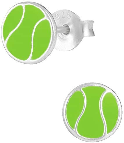 Hypoallergenic Sterling Silver Tennis Ball Sports Stud Earrings for Kids (Nickel Free)