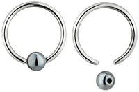 Forbidden Body Jewelry Pair of 2 Rings: 16g 7/16 Inch Surgical Steel Hematite Balls CBR Hoop Earrings