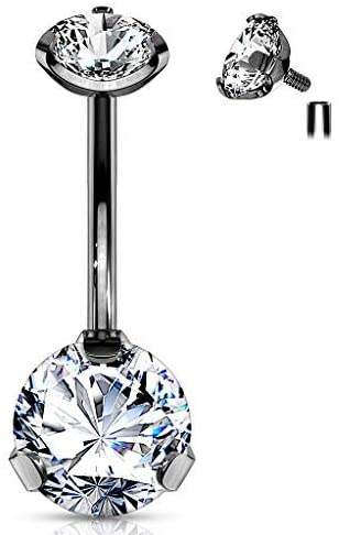 Forbidden Body Jewelry 14g Internally Threaded Tri-Prong Round CZ Solitaire Belly Button Ring