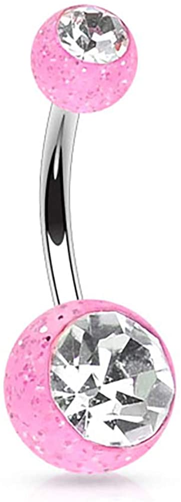 Surgical Steel Jeweled Purple Glitter Double Ball Belly Button Ring