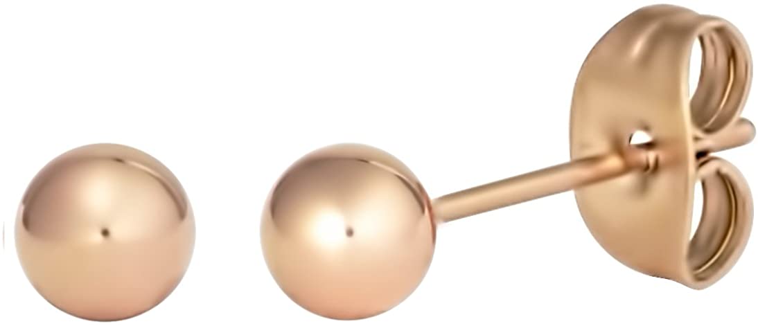 3 Pairs Ball Studs: 18k Rose Gold Plated Hollow Steel Earrings, 4mm, 5mm & 6mm