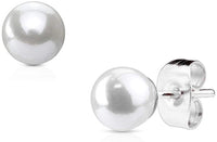 316L Surgical Steel Synthetic Faux Pearl Stud Earrings (3mm/4mm/5mm/6mm/7mm)