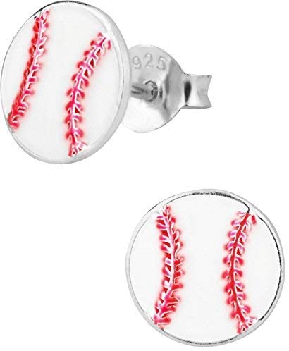 Hypoallergenic Sterling Silver Baseball or Softball Stud Earrings for Kids (Nickel Free)