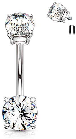 Forbidden Body Jewelry 14g Internally Threaded Solitaire CZ Top Mount Belly Button Ring