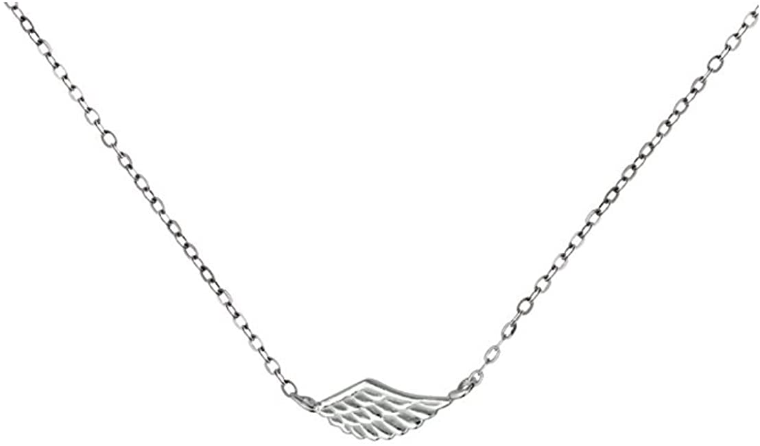 Kinzie Fashion 17" .925 Sterling Silver Tiny Angel Wing Sideways Charm Pendant Necklace