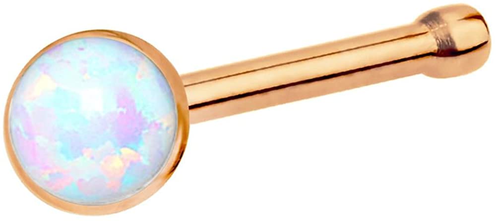 Forbidden Body Jewelry 20g 6mm Surgical Steel, Gold IP Plated & Rose Gold IP Plated Synthetic Opal Top Nose Stud