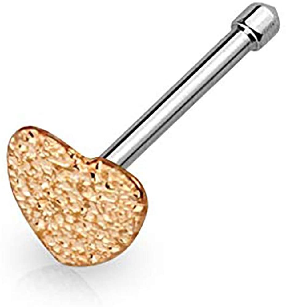 Forbidden Body Jewelry 20g Surgical Steel 5mm Sparkly Heart Top Nose Stud (Choose Color)