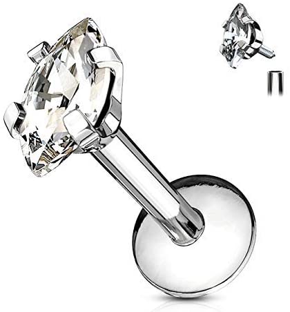 Forbidden Body Jewelry 16g Internally Threaded Surgical Steel Marquise CZ Labret Stud (Pick Color/Length)