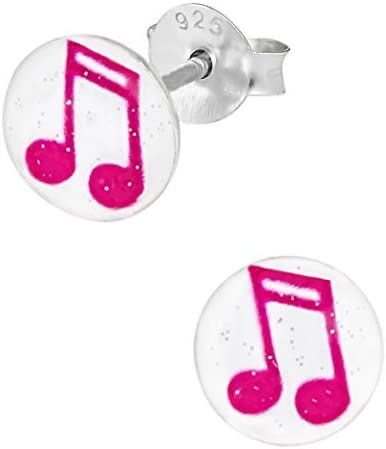 Hypoallergenic Sterling Silver Pink Music Note Stud Earrings for Kids (Nickel Free)