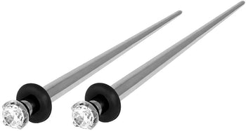 Forbidden Body Jewelry Pair of 8g Surgical Steel Cubic Zirconia Crystal Straight Taper Earrings