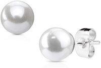 316L Surgical Steel Synthetic Faux Pearl Stud Earrings (3mm/4mm/5mm/6mm/7mm)