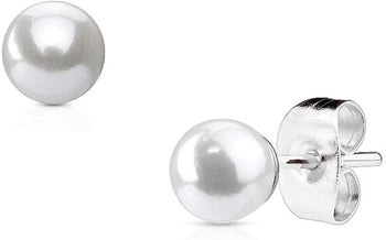 316L Surgical Steel Synthetic Faux Pearl Stud Earrings (3mm/4mm/5mm/6mm/7mm)