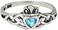 Kinzie Fashion .925 Sterling Silver Traditional Celtic Knot .25 cttw Aqua CZ Simulated Diamond Claddagh Ring