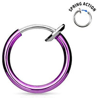 Forbidden Body Jewelry Surgical Steel Spring-Action Faux Septum, Ear & Nose Hoop (No Piercing Required)