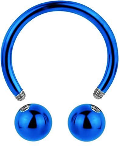 Forbidden Body Jewelry 16g 10mm 316L Surgical Steel IP Plated Blue Horseshoe Ring with 4 mm Balls