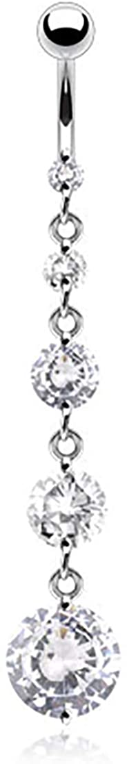 Forbidden Body Jewelry Surgical Steel Sexy Dangle Round CZ 5-Crystal Belly Button Ring