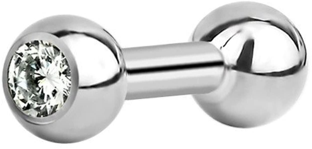 Forbidden Body Jewelry 14G-16G Titanium Single CZ Crystal Top Barbell for Cartilage and Tongue Piercings