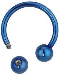 Forbidden Body Jewelry 14g 12mm Surgical Steel Blue IP Plated Horseshoe Ball Ring, 5mm Balls