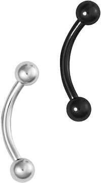 Set of 2: 16g 8mm Daith Earring, Eyebrow Ring and Rook Piercing Jewelry, Double Ball Curved Barbells