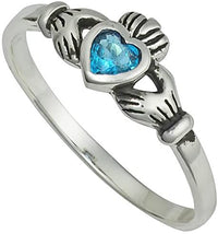 Kinzie Fashion .925 Sterling Silver Aqua CZ .25 cttw Simulated Diamond Claddagh Ring