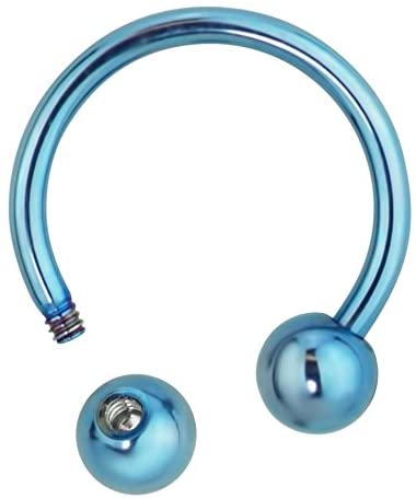 Forbidden Body Jewelry 14g 12mm Surgical Steel Light Blue IP Plated Horseshoe Ball Ring, 5mm Balls