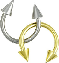 Forbidden Body Jewelry 16g Septum Rings Set of 2: 16 Gauge 8mm Surgical Steel & Gold IP Plated Spike Horseshoe Rings