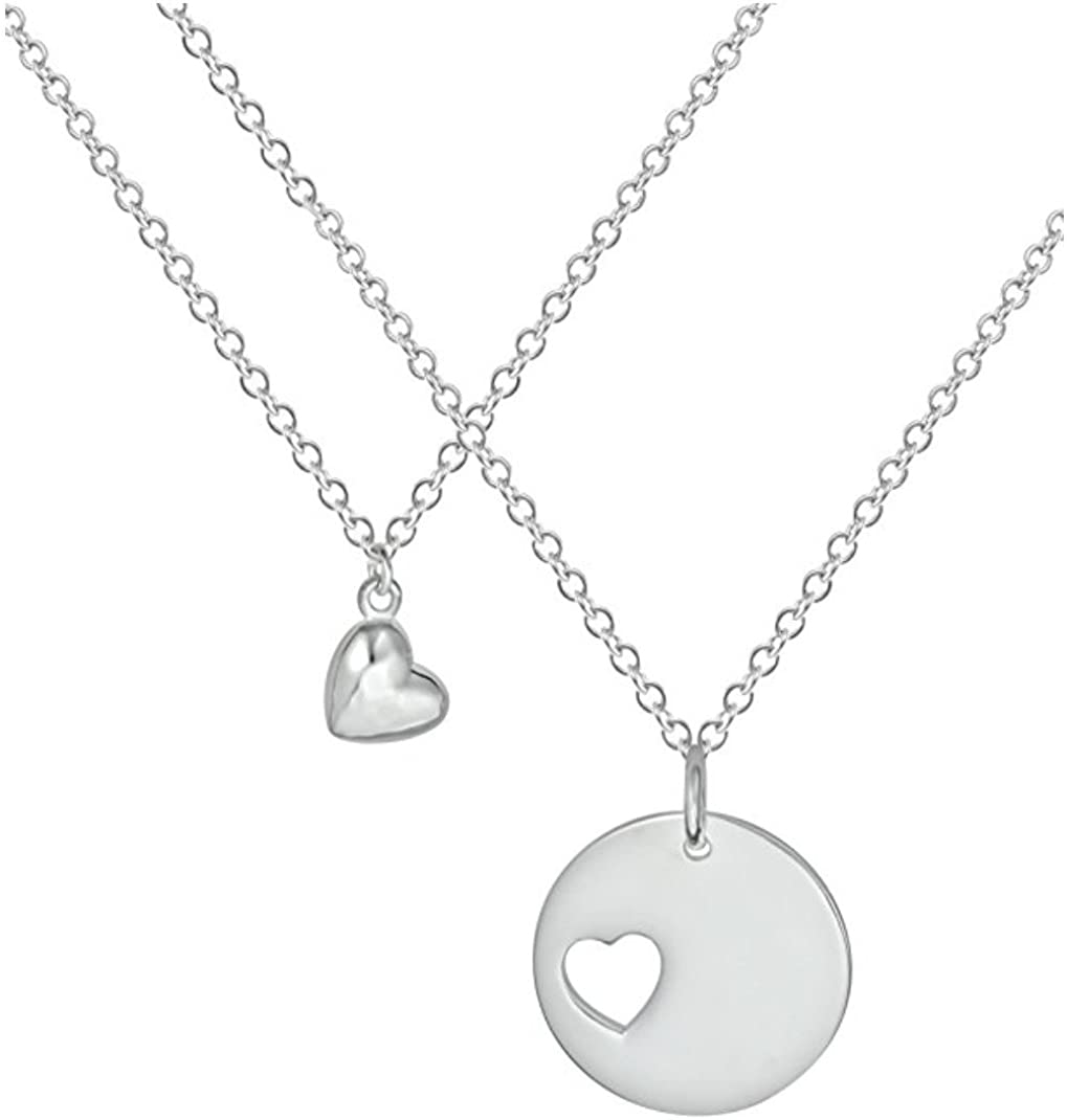 Penny & Piper Mother Daughter Necklaces for 2: Sterling Silver Plated Heart Charm & Heart Cut Out Necklaces