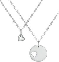 Penny & Piper Mother Daughter Necklaces for 2: Sterling Silver Plated Heart Charm & Heart Cut Out Necklaces