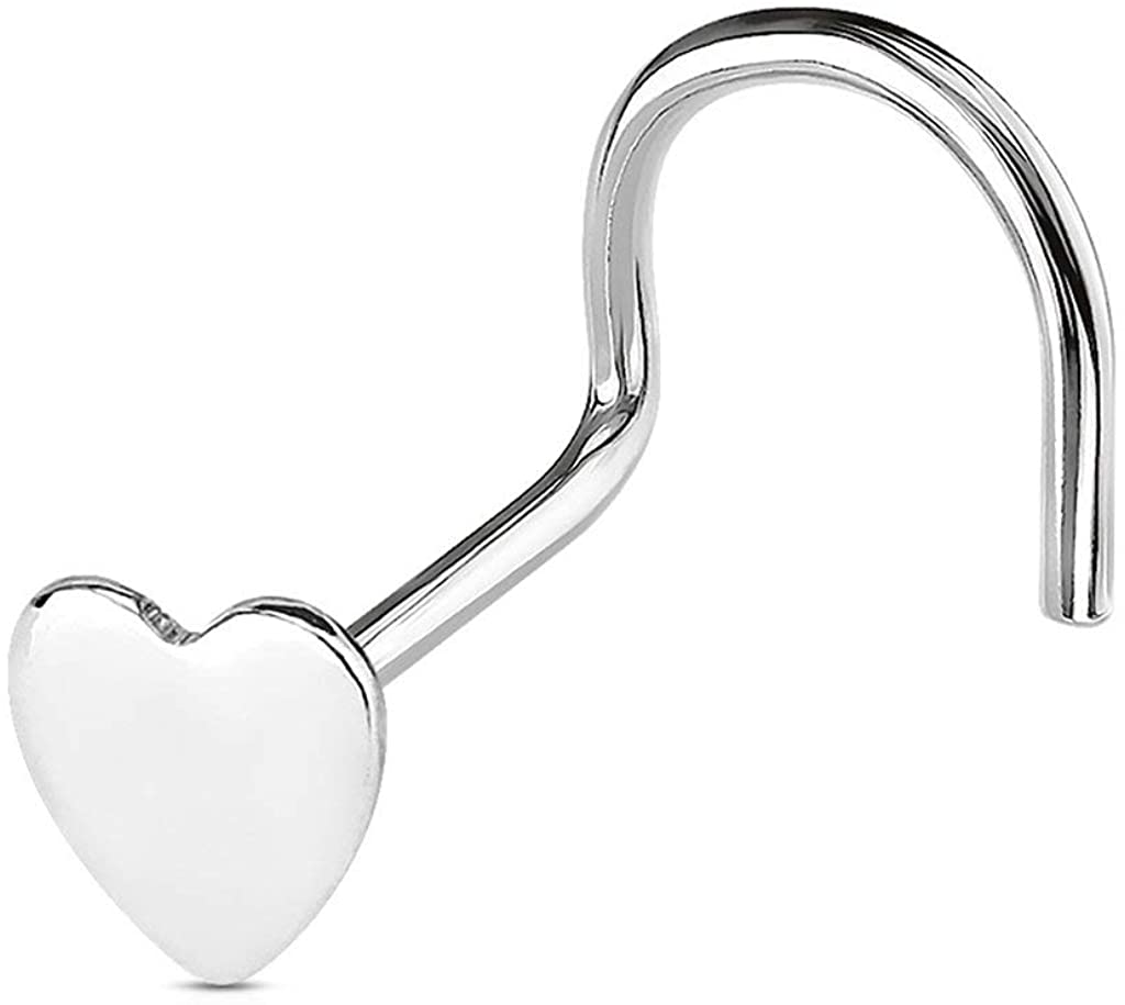 20g .925 Sterling Silver 3mm Heart or Dolphin Top Nose Screw (Choose Style)