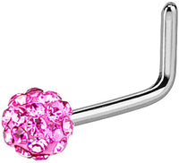 Forbidden Body Jewelry 20g Surgical Steel 3mm Crystal Glam Ball Top L-Shaped Nose Stud (Choose Color)